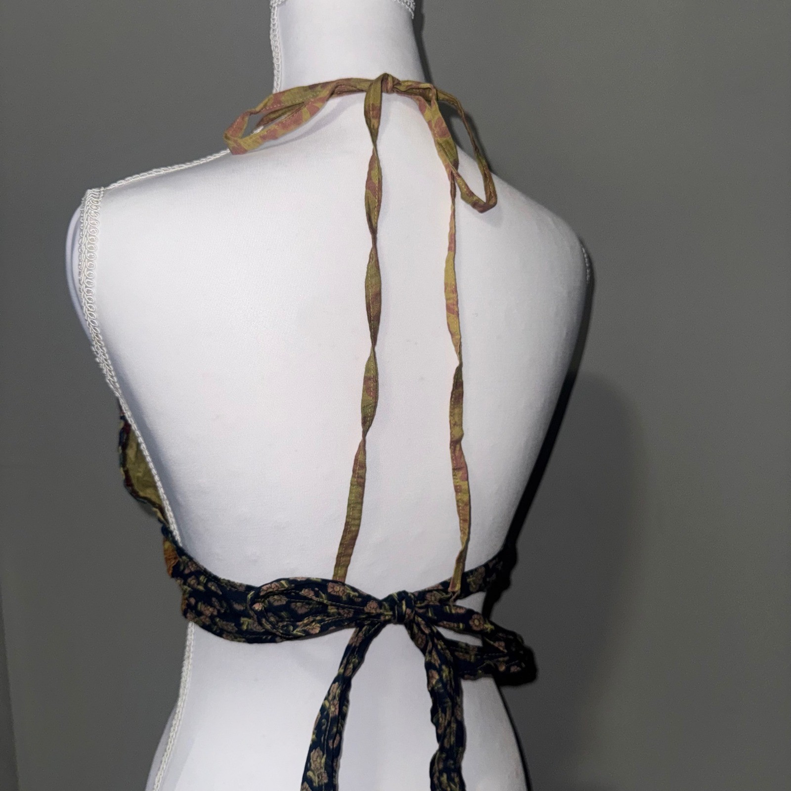 Hippie Forever Patchwork Halter Crop Top Boho Floral Festival Wrap Multi Color