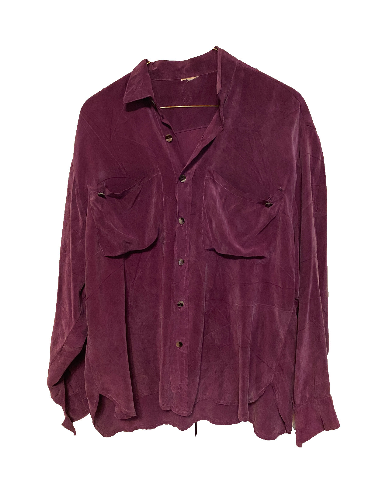 High Quality. Missing tag. 100% Silk Blouse Women’s M – L, Purple Long Sleeve