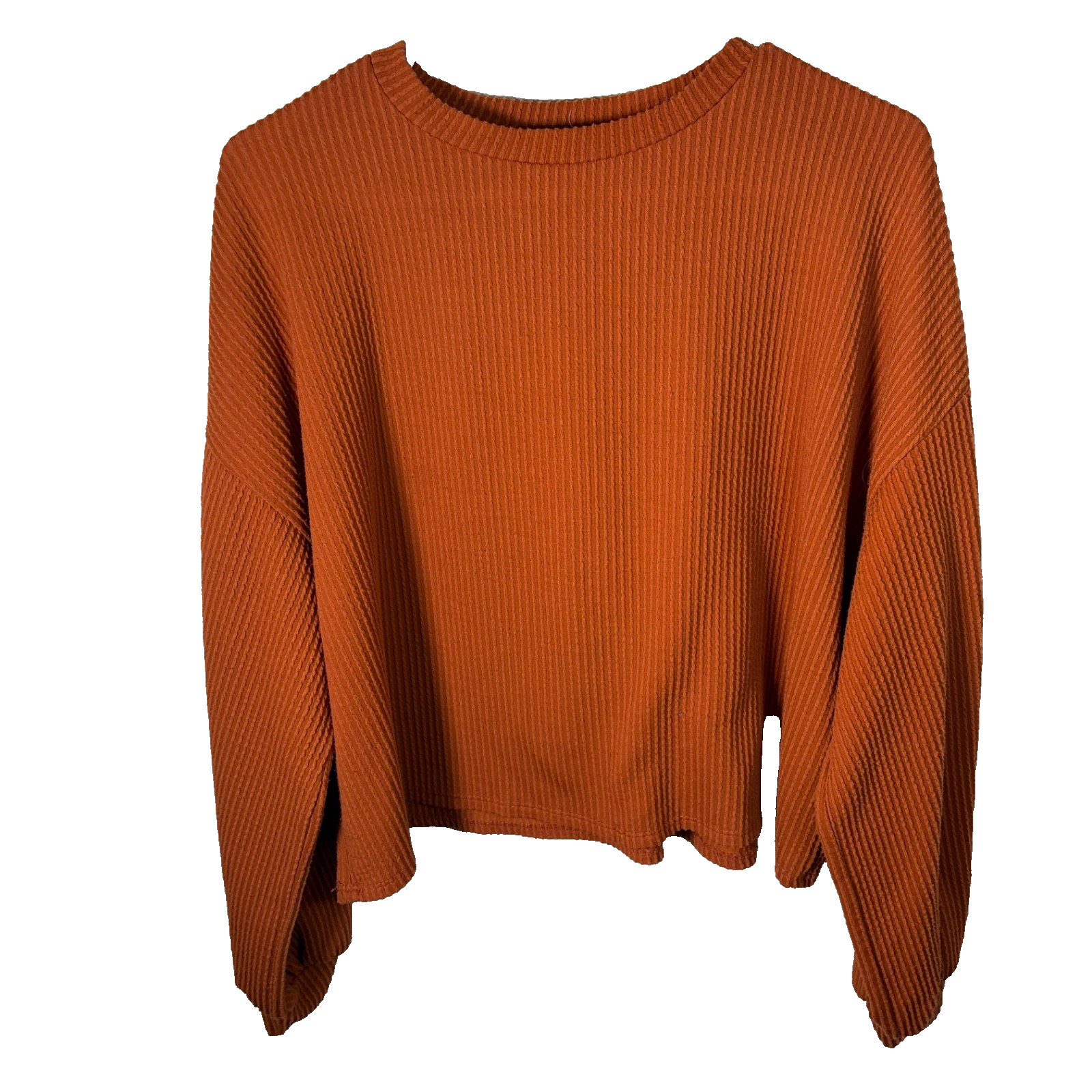 Timing Women’s Medium Ribbed Orange Rust Cropped Crew Neck Top Shirt Casual