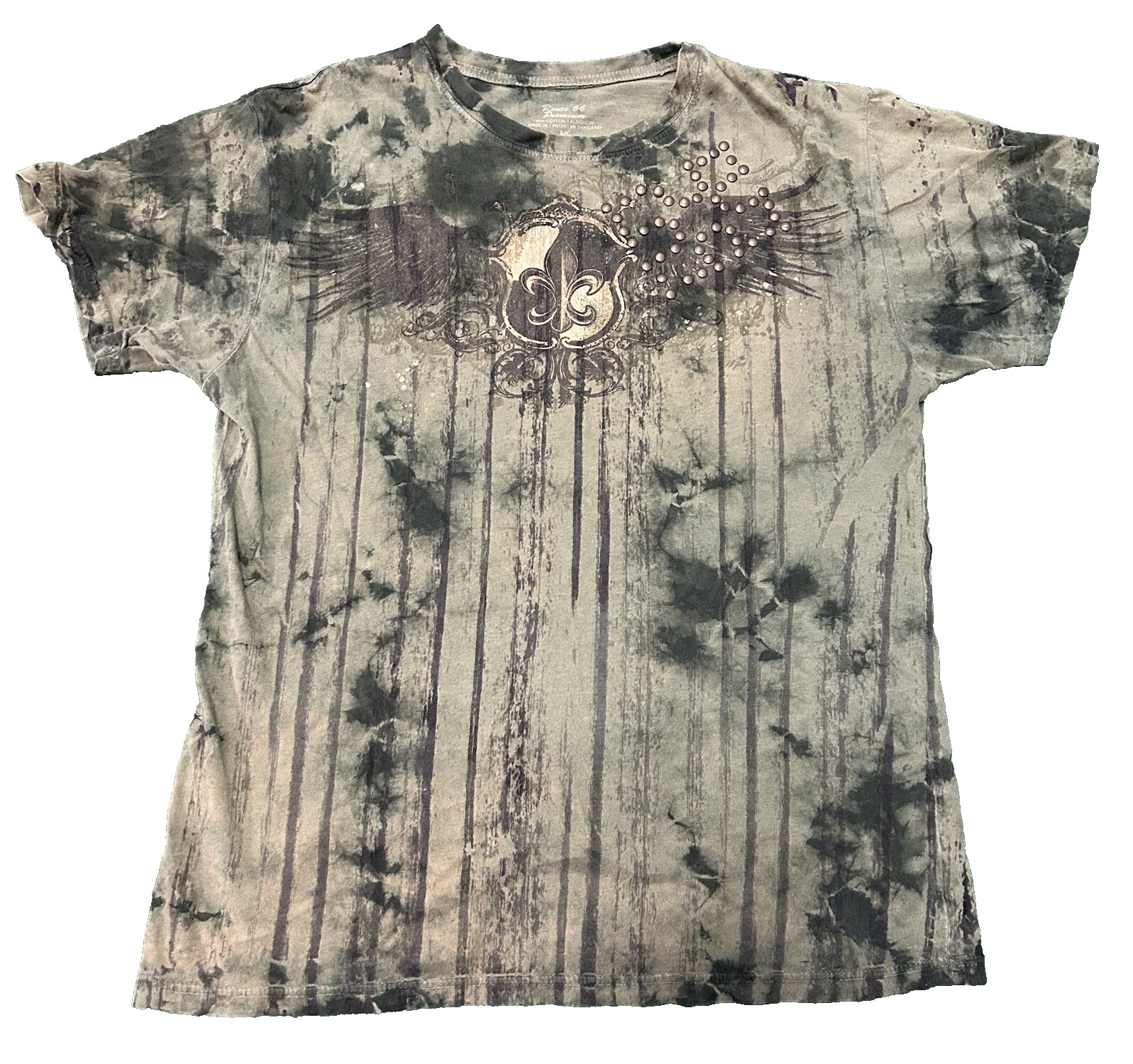 Route 66 Premium T Shirt Grunge Sz S Fleur-de-Lis Studded Tie-Dye Vintage Style