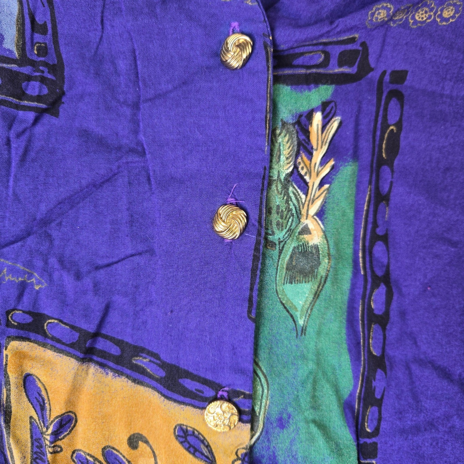 Vintage Plus Preferred Purple Abstract Button Up Shirt Women 24W Shoulder Pads