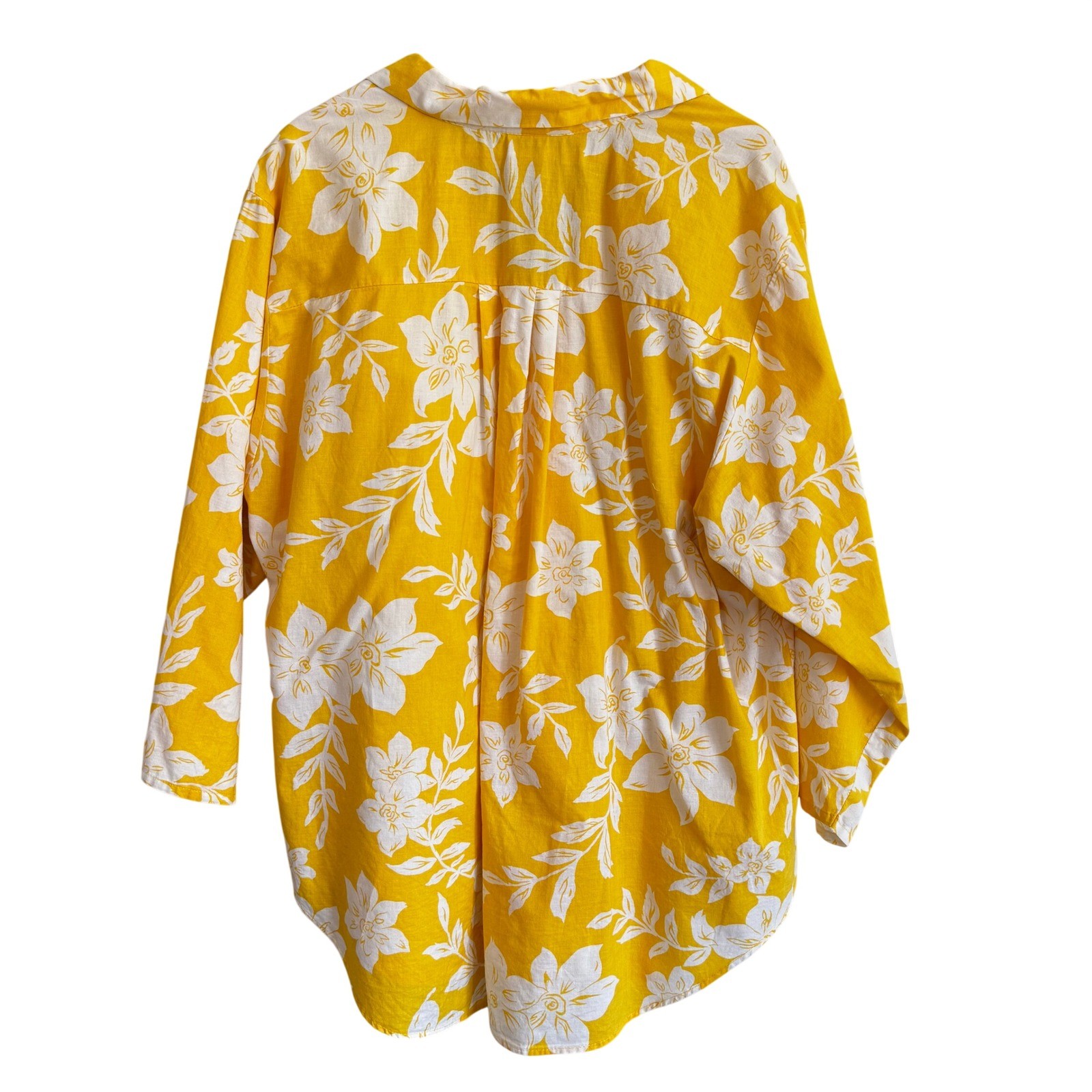Bridge Gate Yellow White Floral Cotton Button Down Shirt Plus Size B4/3XL Summer