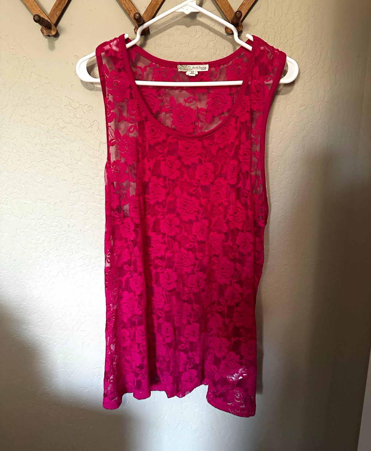 Derek Heart Pink Floral Lace Stretch Round Neck Sleeveless Pullover Tank Top 3X