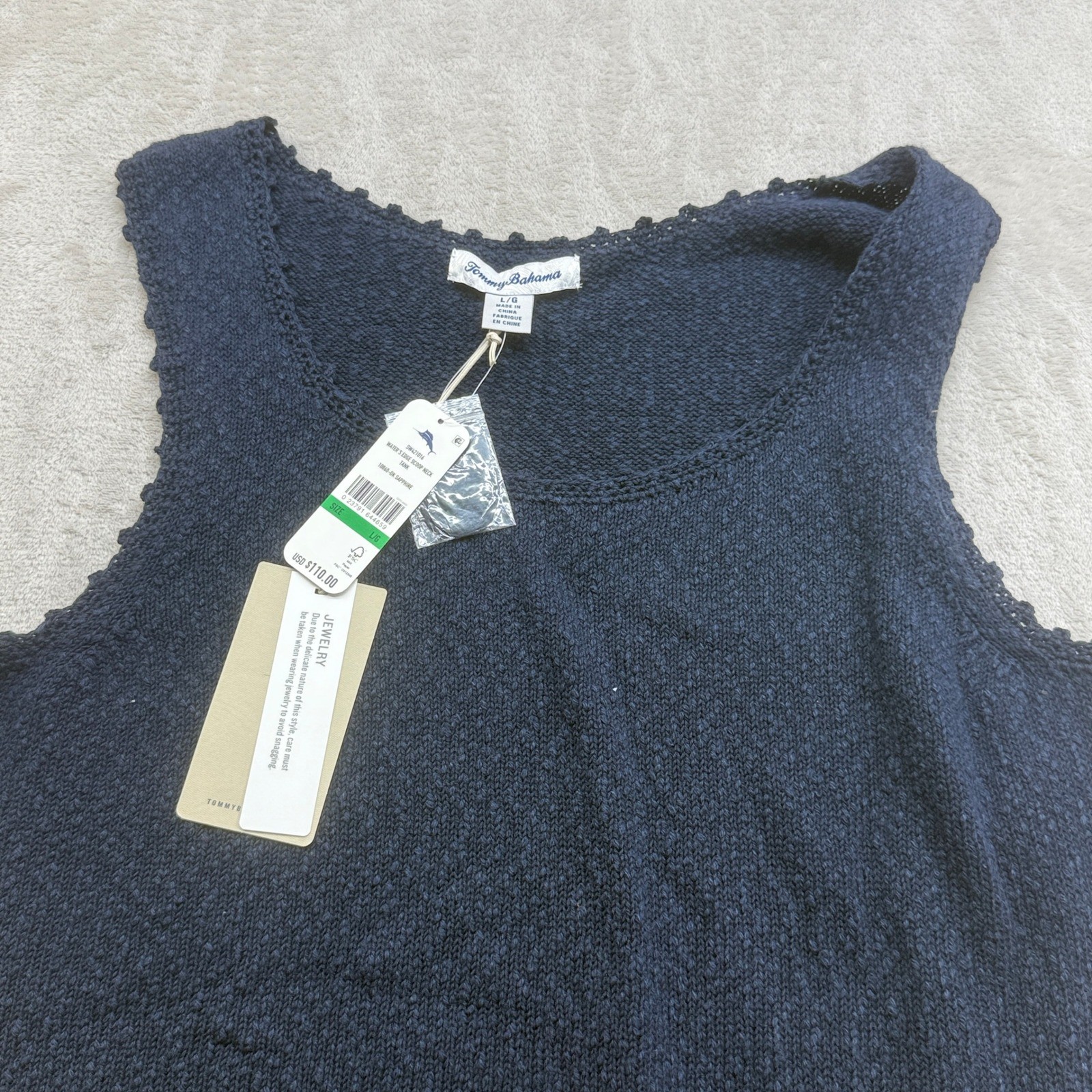 Tommy Bahama Water’s Edge Scoop Neck Tank Top Women L Dark Sapphire Coastal Chic