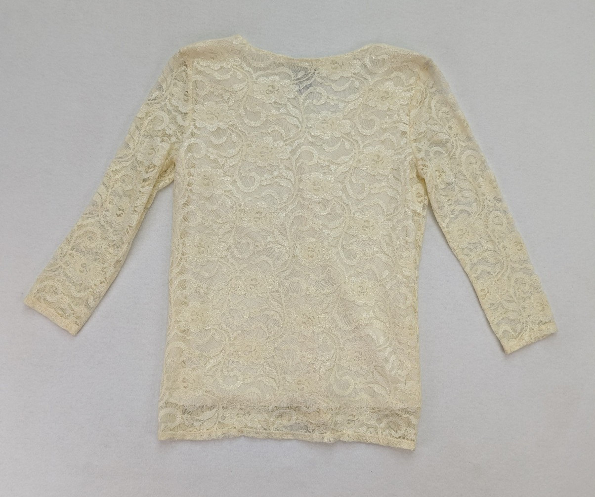 Nue Options Petites Women’s Top Size PM Ivory Cream Lace Ruffle