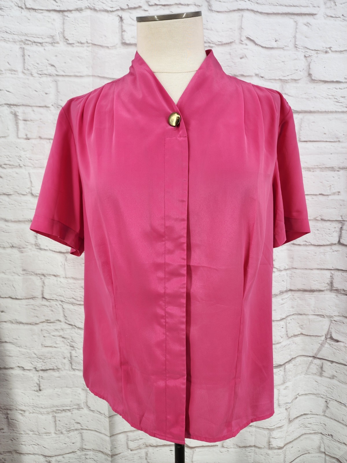 Vintage Sasson Pink Top 80s Retro Glam Office Satin Layering Colorful Size 12 M