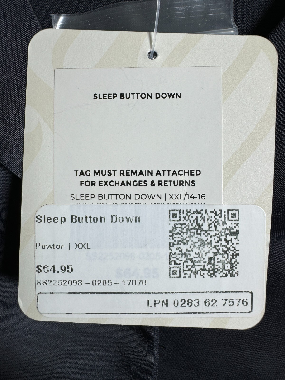 Fabletics Sleep Button Down Pewter Gray Slate Silky Satin Feel Womens 2XL
