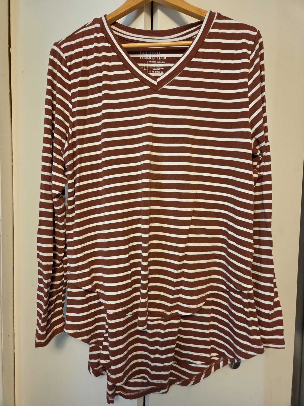 Latched Mama Rust Stripe Long Sleeve Breastfeeding Maternity Nursing Shirt