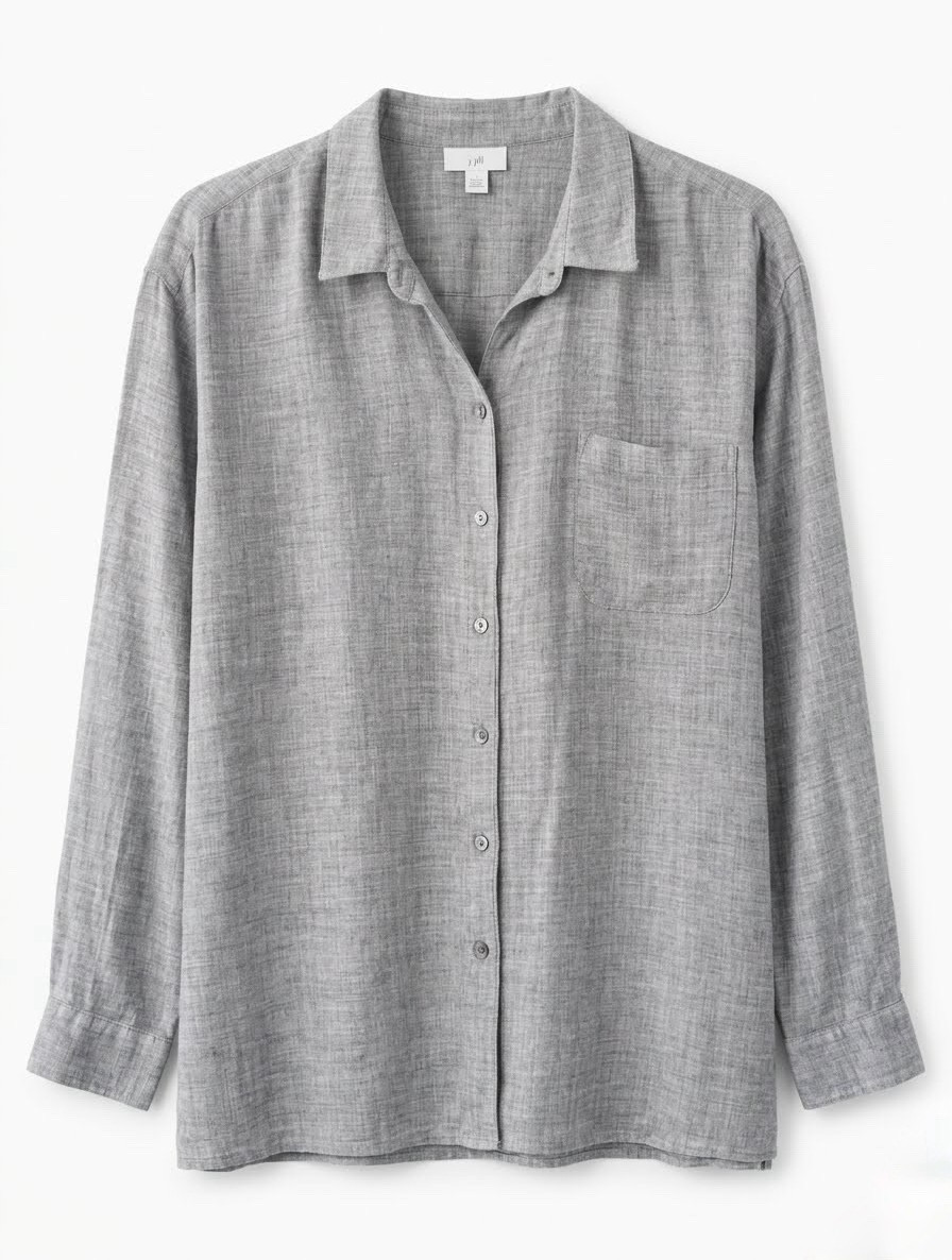 J. Jill Brushed Twill Button Front Shirt Gray Size M Lagenlook Softgirl Cozy