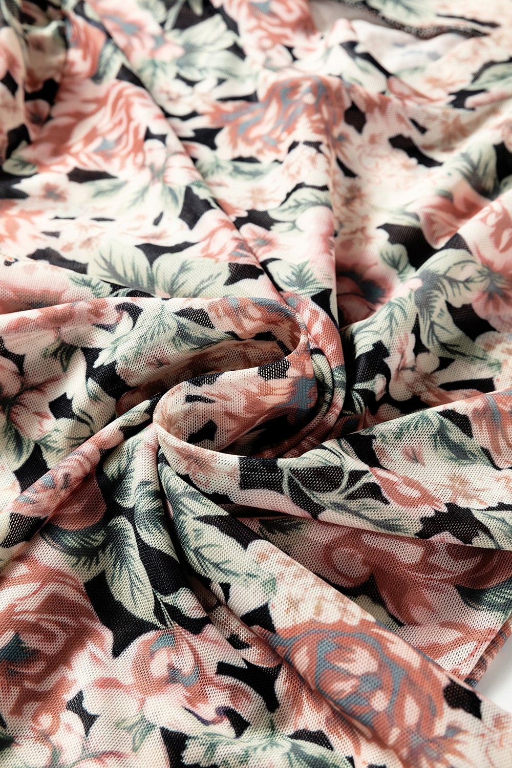 Women’s Multi-Color Retro Floral Sheer Top – Ruffle Edge Long Sleeve Blouse
