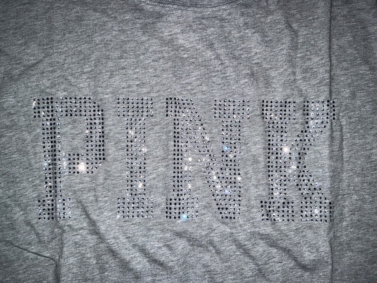 Victoria’s Secret Pink Bling Rhinestones Logo Campus Tee Shirt L Fashion Show 25