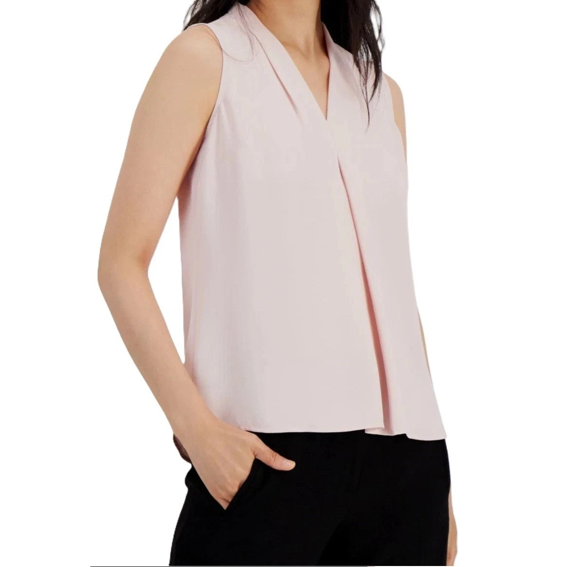 Bar III Women XXS Rosebud Light Pink Inverted Pleated Sleeveless Top NWT AK24