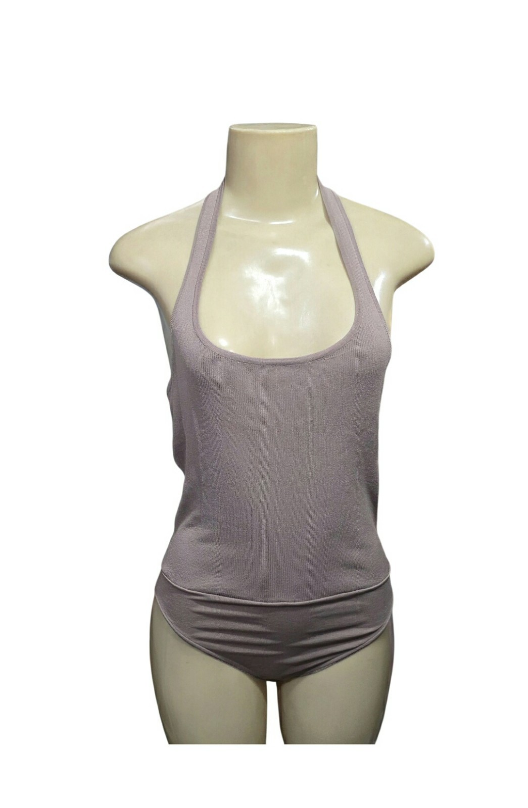 Zara Knit Women’s Light Brown Nude Rib Knit Halter Bodysuit Size M