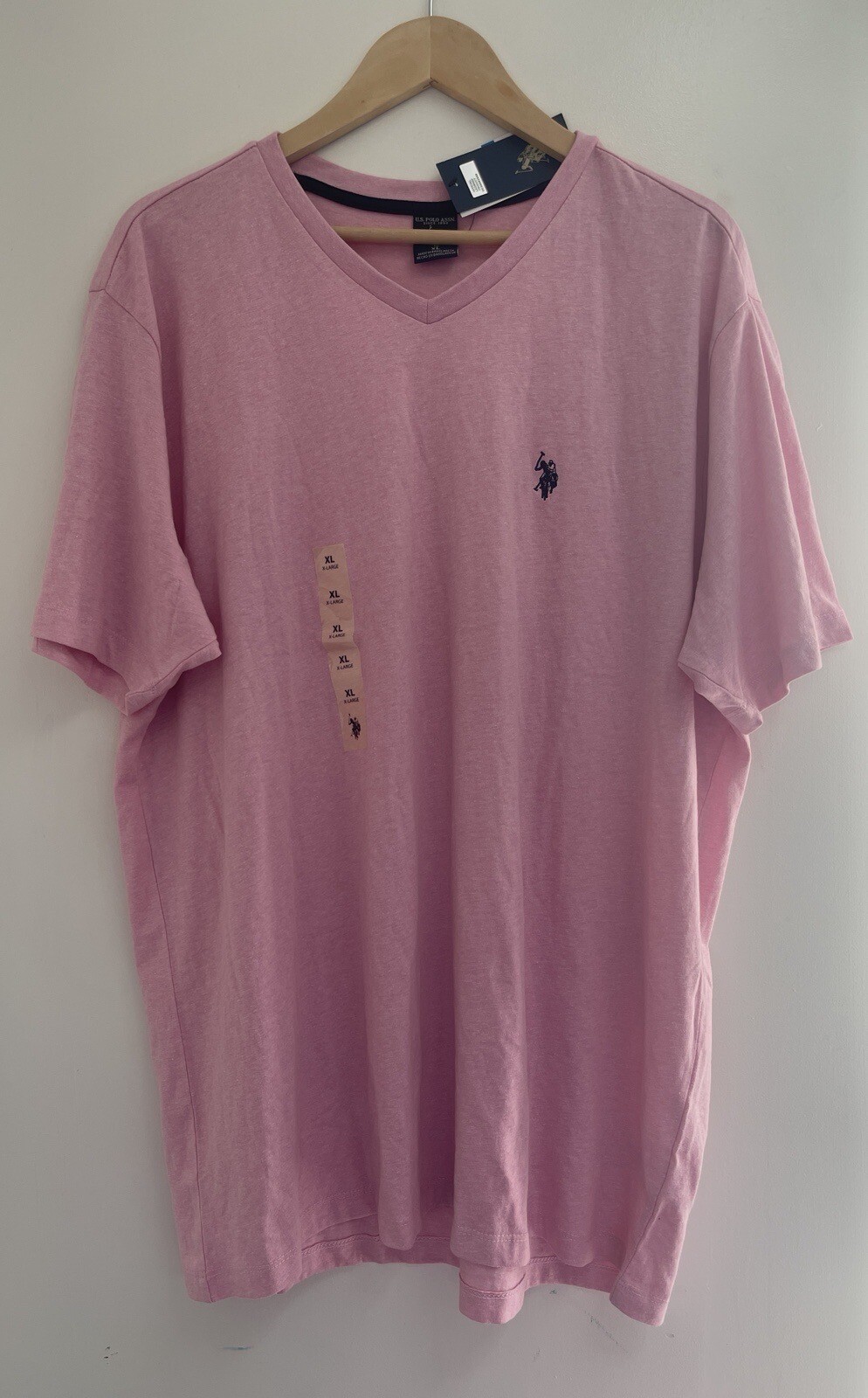 U.S. Polo Assn Womens Solid Pink Soft Lightweight Cotton Blend V-Neck T-Shirt XL