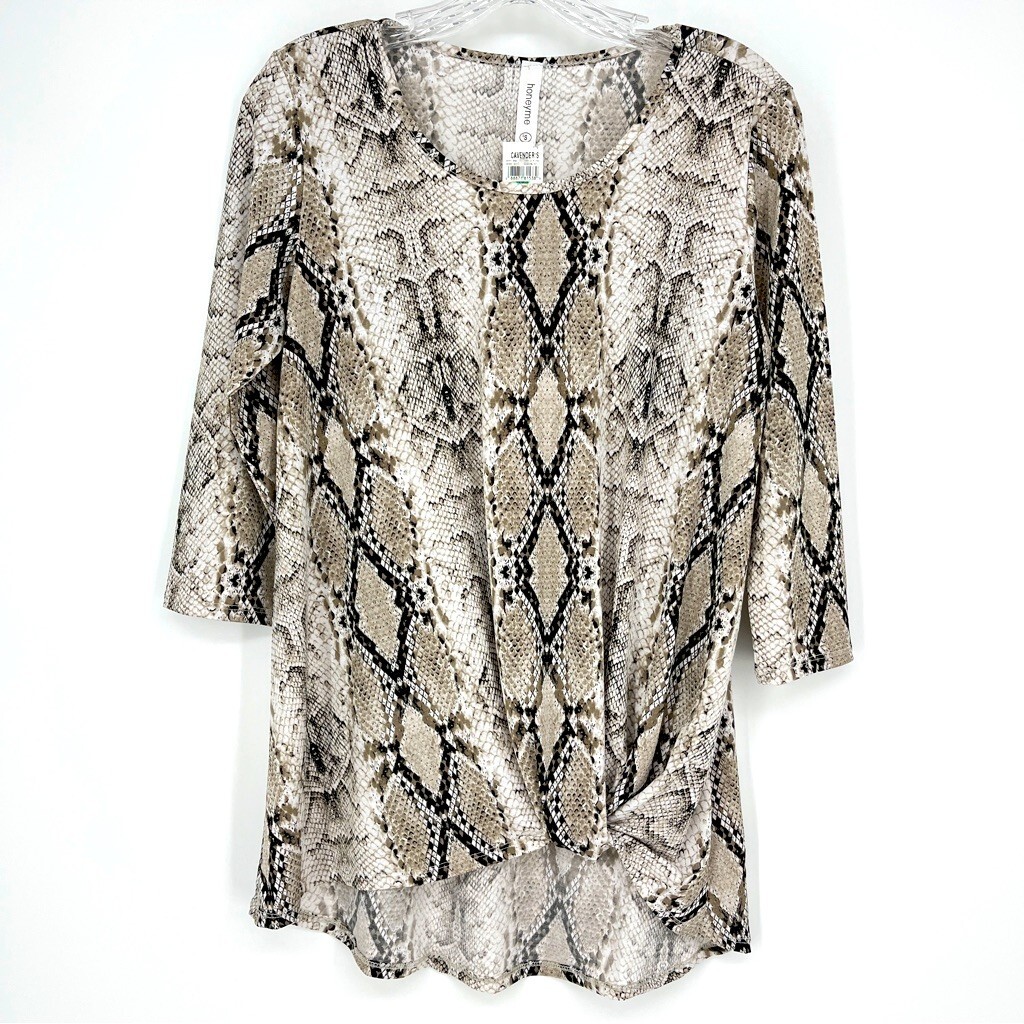 NWT Honeyme Snake Animal Print Twist Tie Front High Low Size Small Casual Tunic