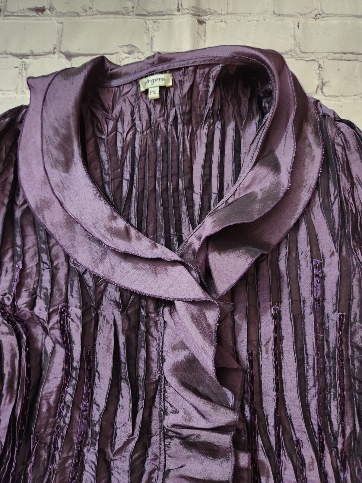 Vintage Y2K Agora Purple Crinkle Frill Fairy Whimsygoth Blouse Size P XL