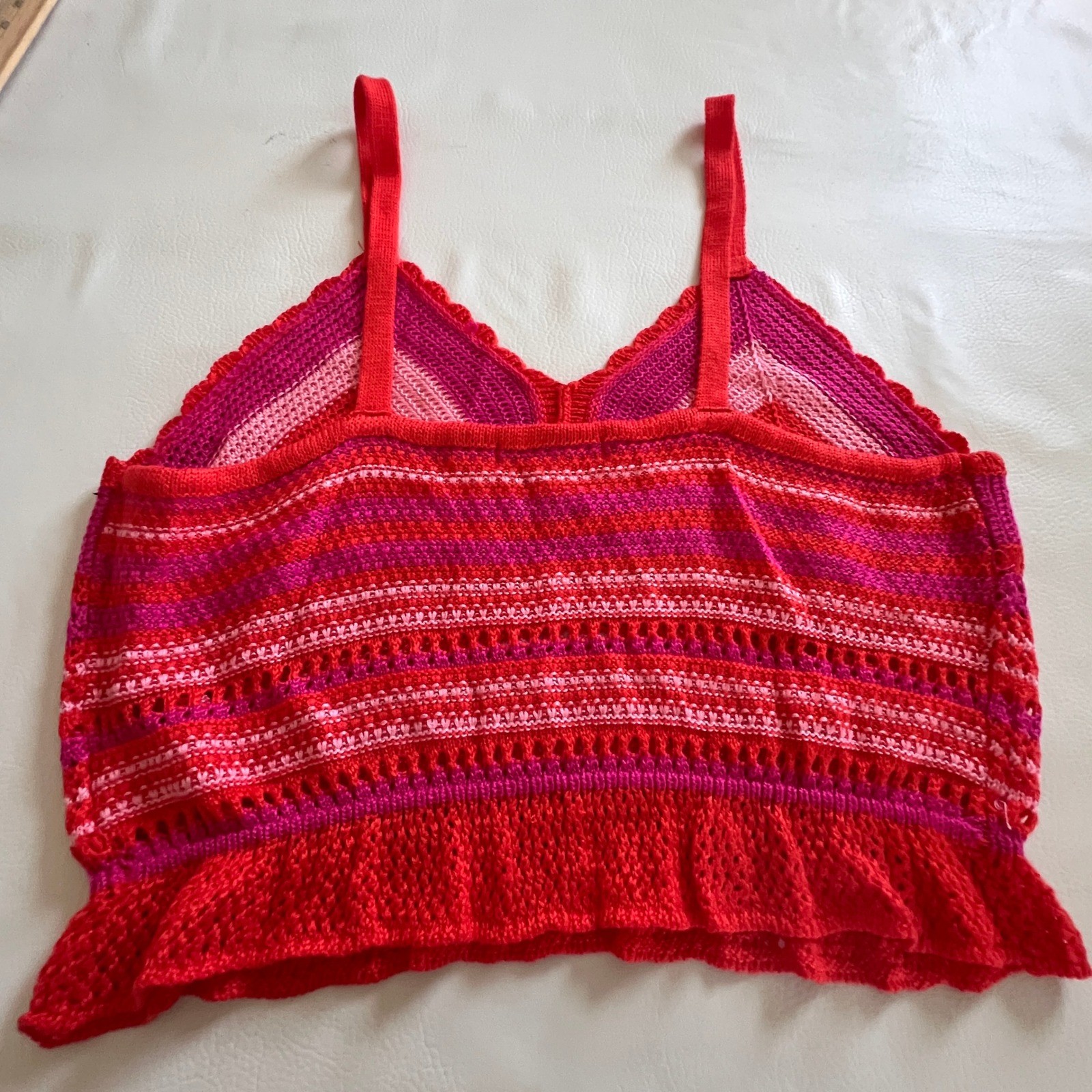 Madden NYC Crochet Cami Women XXXL Red Pink Striped Peplum Knit Tank NS167B