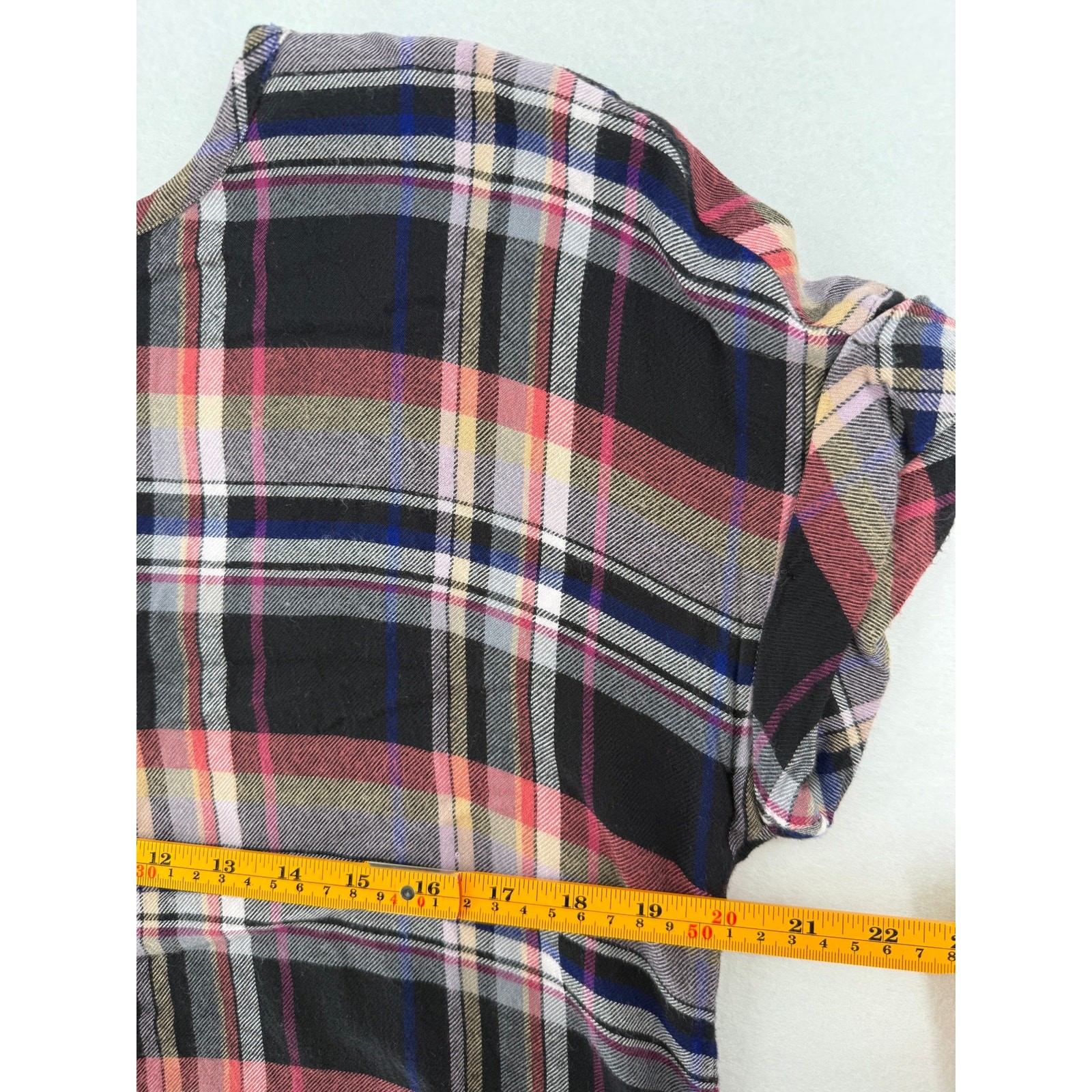 Cloth & Stone Anthropologie M Plaid Rayon Button Back Raw Hem Oversized Blouse
