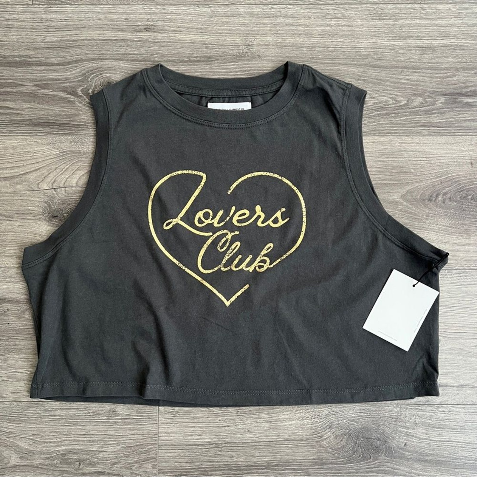 SPIRITUAL GANGSTER Cropped Tank Top XL Lovers Metallic Gold Graphic Gray NWT