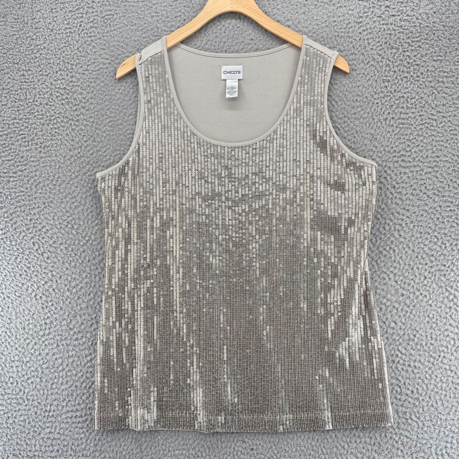 Chicos Top Womens 2 US Large Silver Sequins Scoop Neck Tank Stretch Knit Tunic