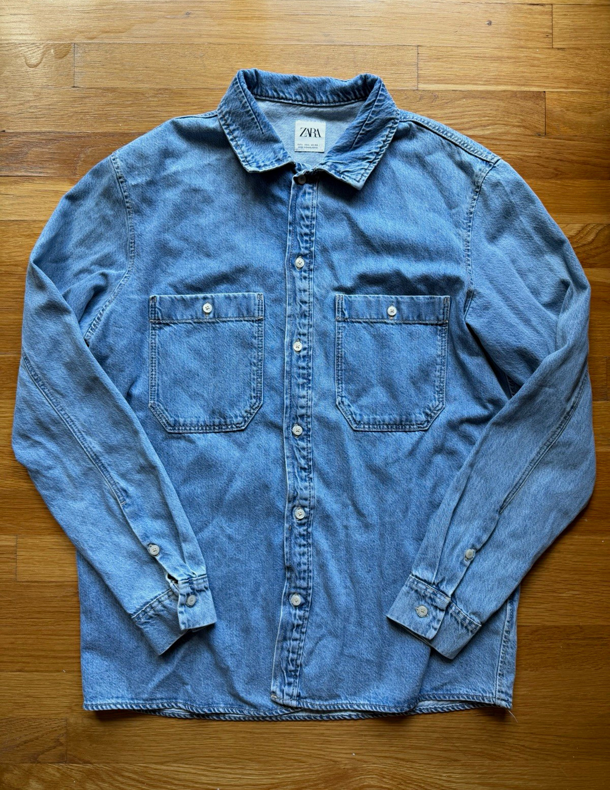 Zara Light Wash Denim Button Up Shirt – Size L