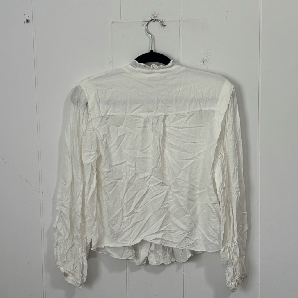 Intermix White Textured Pleated Button Down Blouse Small Classic
