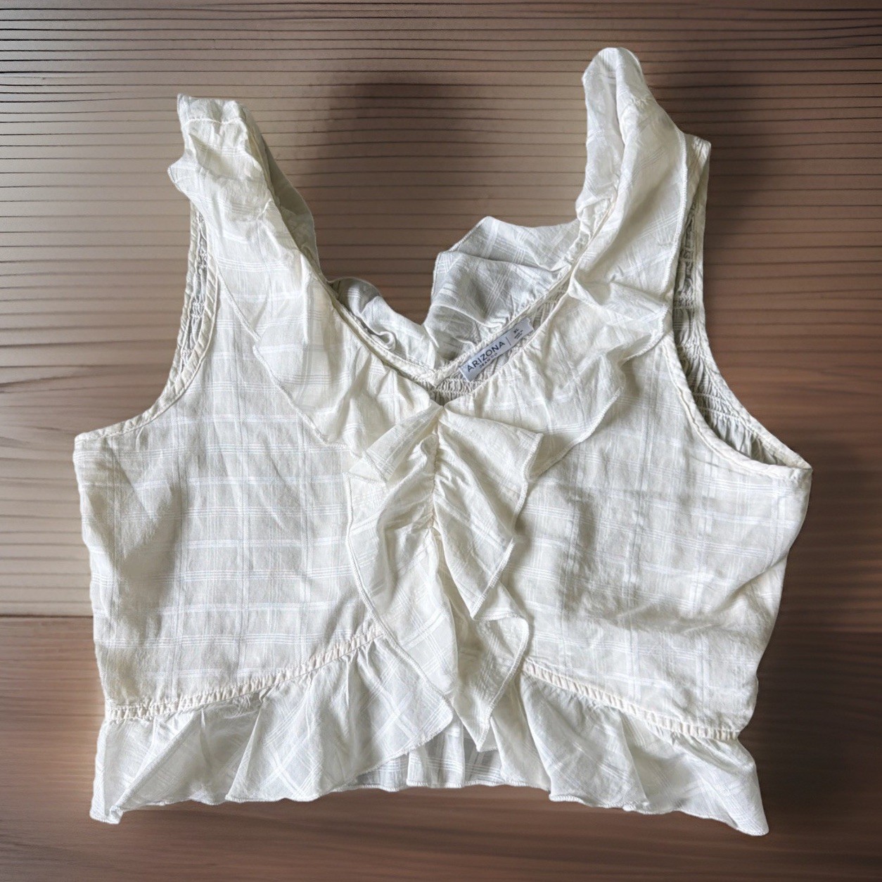 NWT Arizona Jeans Co White Ruffle Crop Top XL Cottagecore Boho Peasant Summer