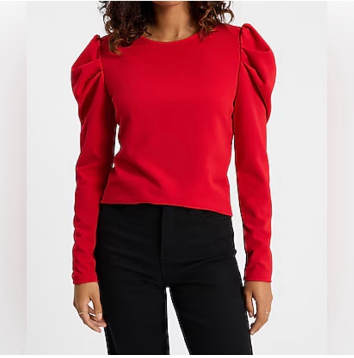 EXPRESS Crew Neck Puff Long Sleeve Tee SMALL Lipstick Red Blouse Top