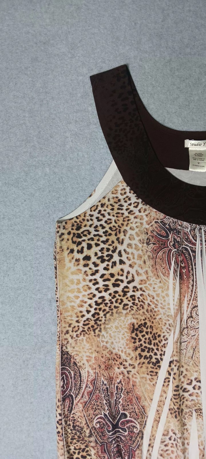 Studio Y Y2K Sleeveless Blouse Womens Size Medium Brown Leopard Print Paisley…