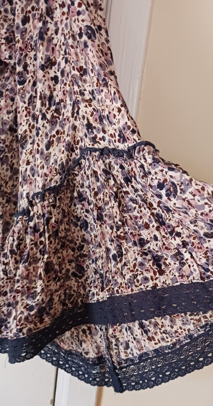 Nilani Women’s Open Cover-Up Floral Pattern Tie at Neck Bell Sleeves One Size