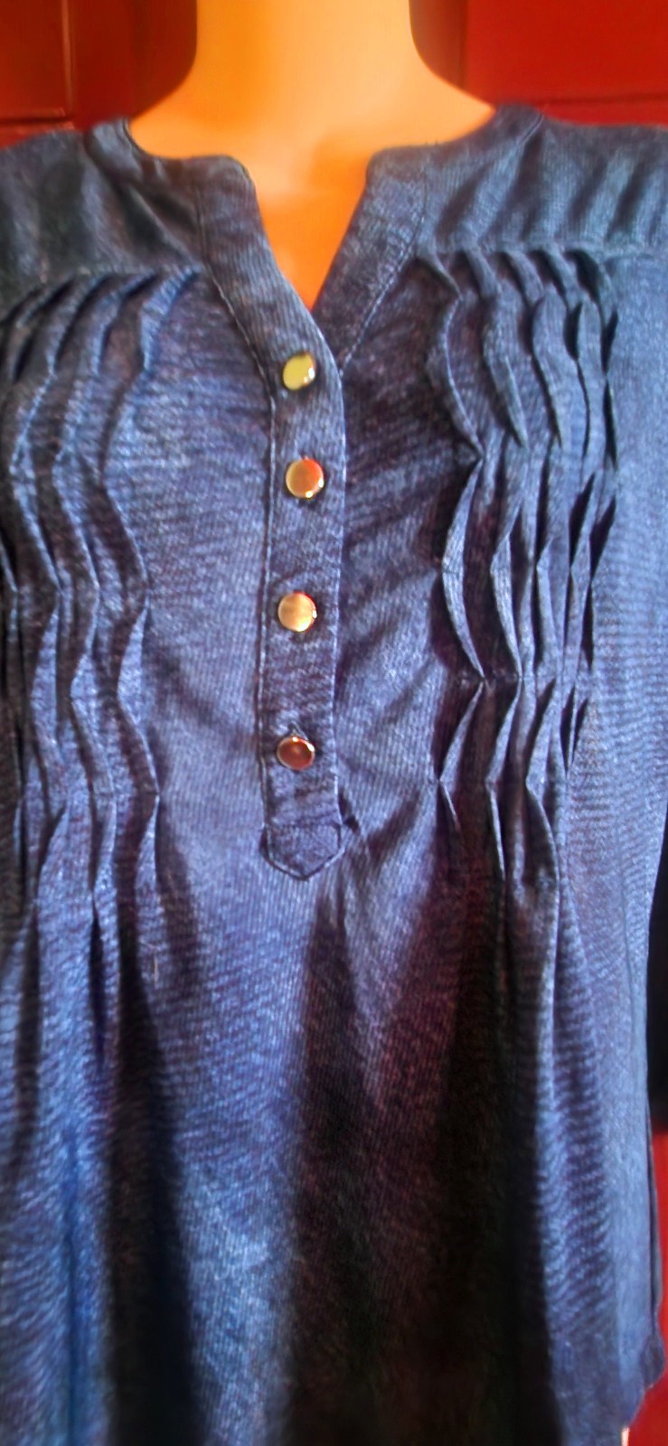 Cocomo Stretch Women’s Tunic Top Pintuck Pleats Roll Tab Sleeves Sz PM