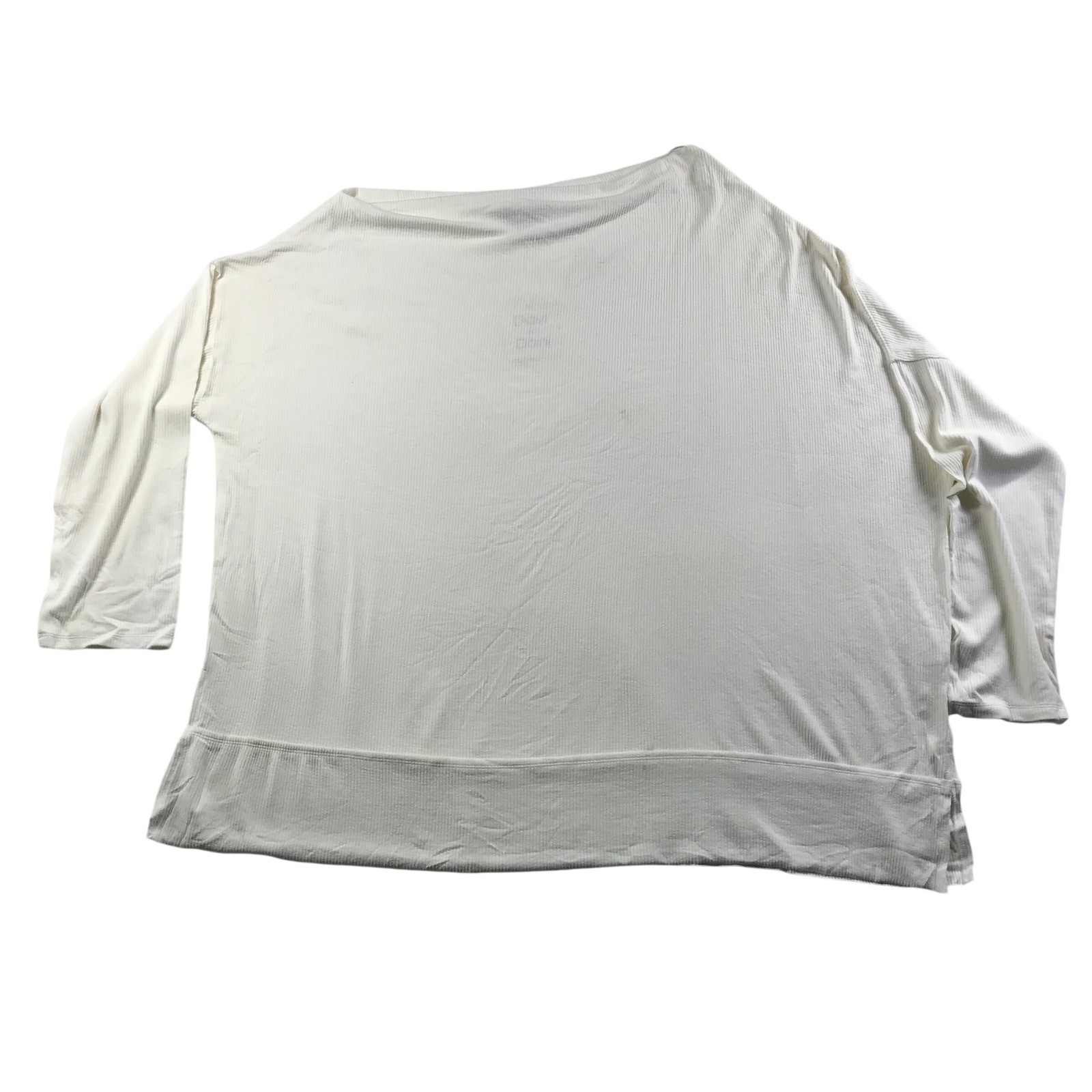 Davi & Dani Cream Ribbed Oversized Boat Neck Top 3XL PT17139 Long Sleeve Slouchy