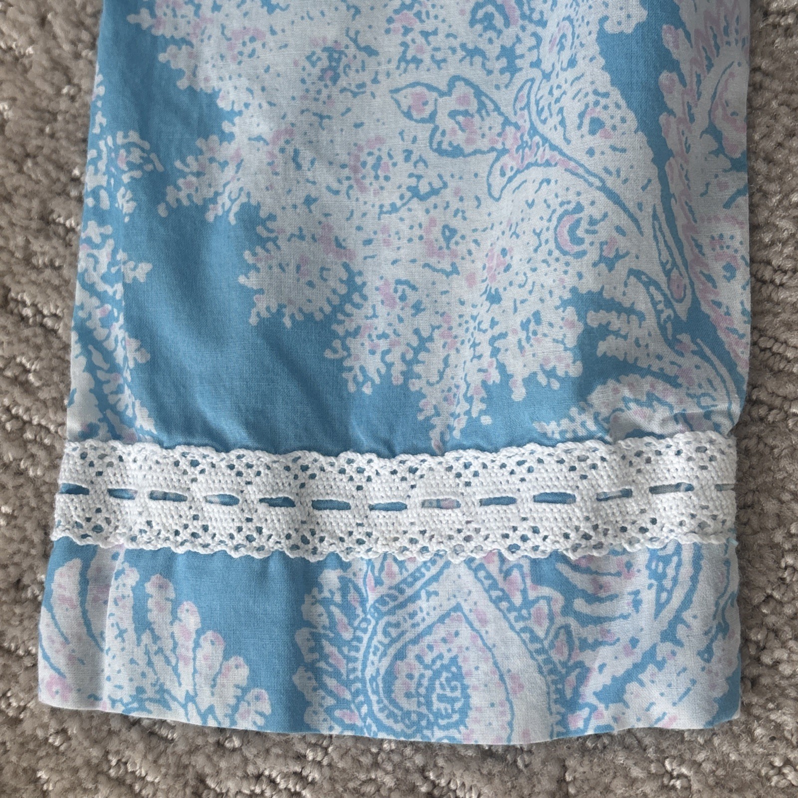 J McLAUGHLIN Sky Blue Pink White Paisley Print Cotton Voile Lace Trim Tunic sz M