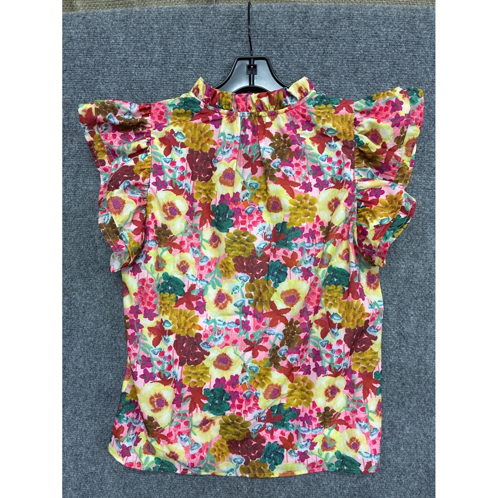 THML Floral Ruffle Flutter Sleeve Blouse Pink Yellow Green WCT2297-1-CR Mens M