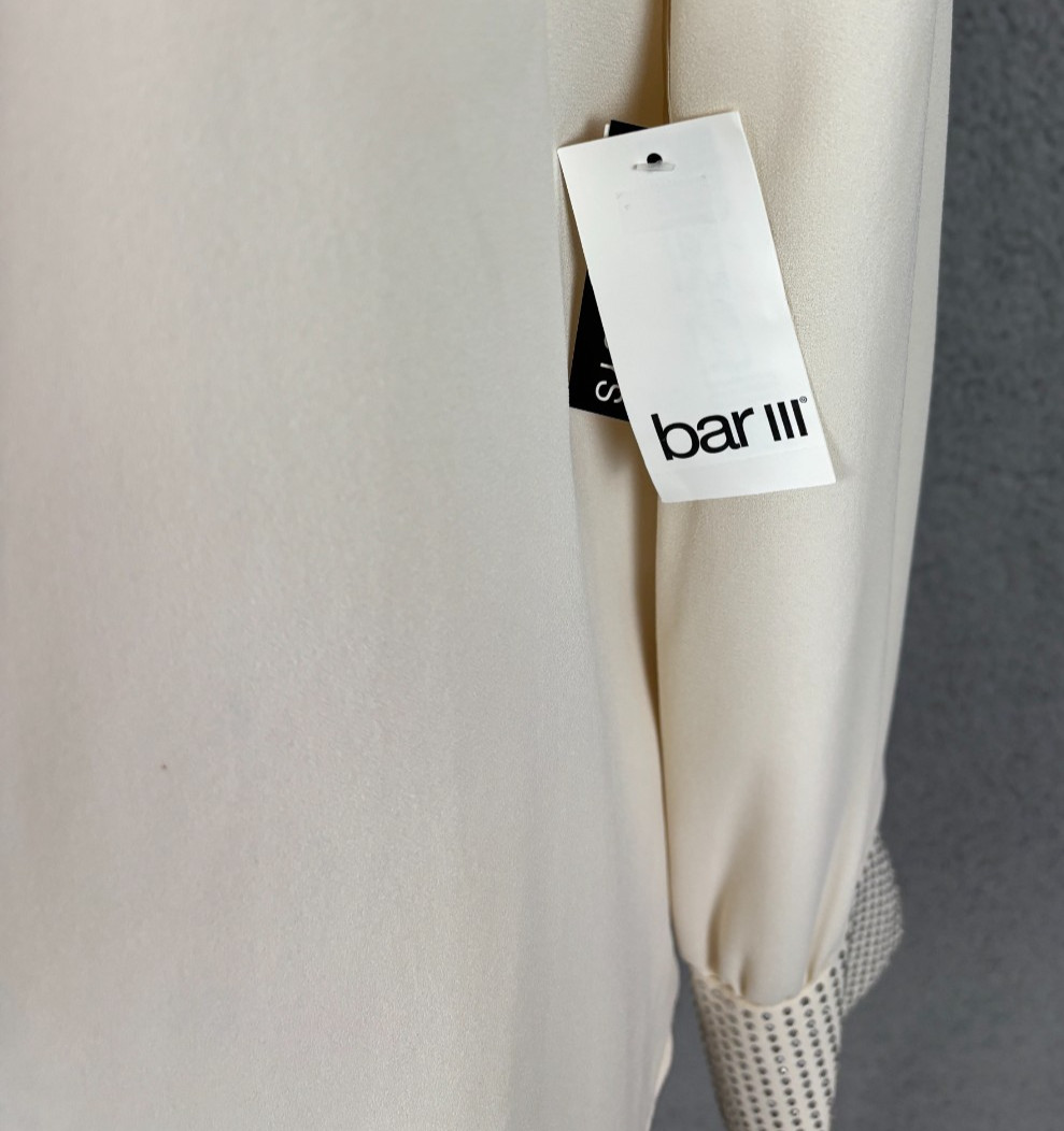 Bar III Women’s Rhinestone-Cuff Button-Front Shirt Light Tea Small NWT’s.
