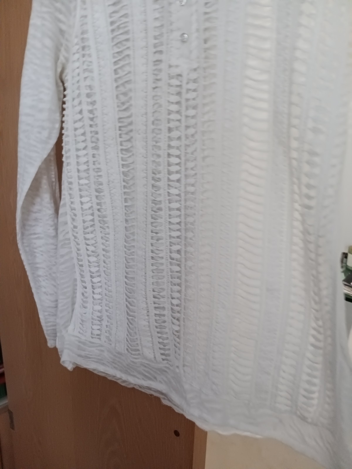 Murmur white texturedCrochet Trim Sleeve Cotton Top- Size S