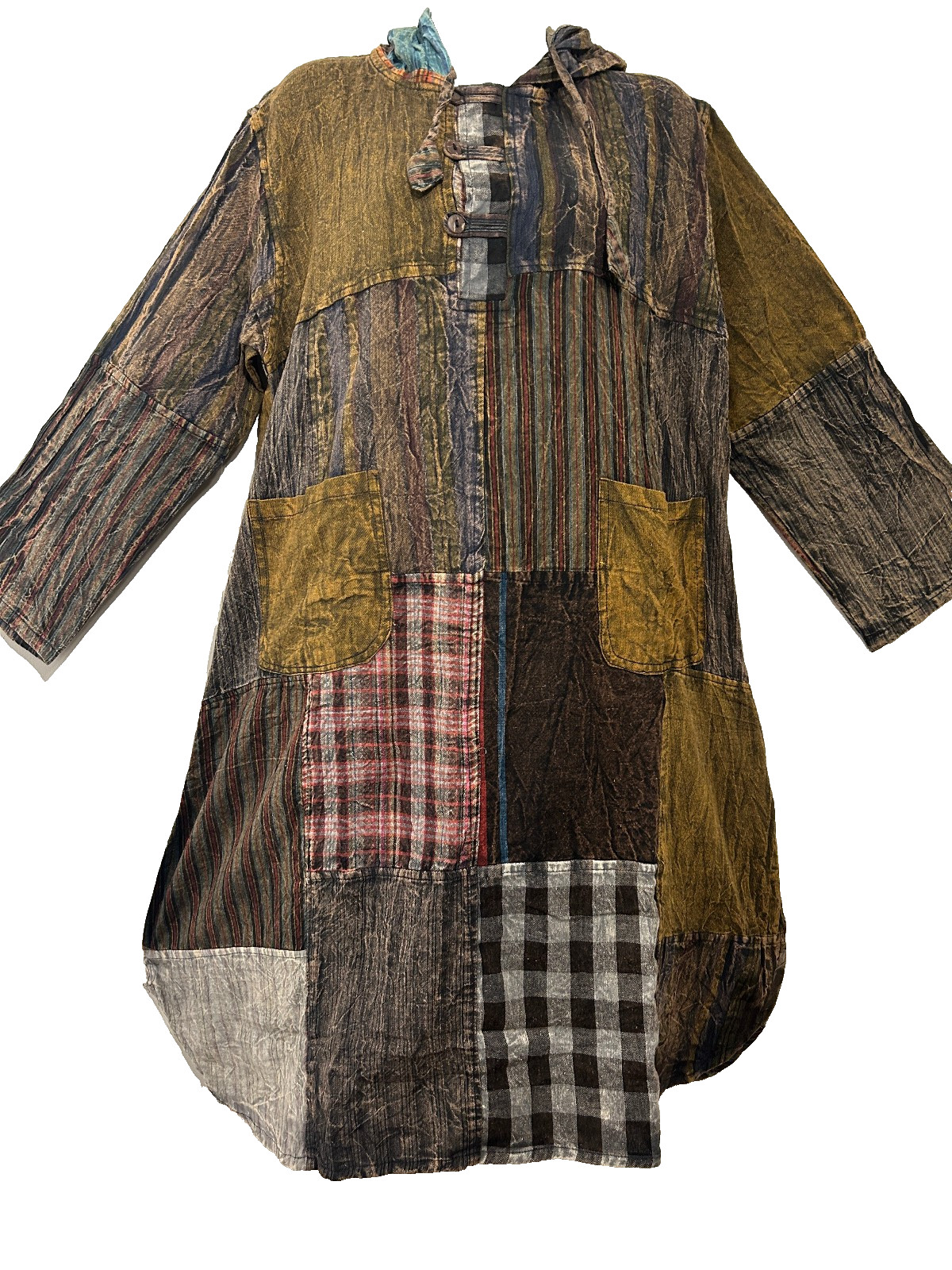 Nw FUNKY STUFF hippy pocket patch distressed TUNIC TOP HOODIE DRESS XL Free ship