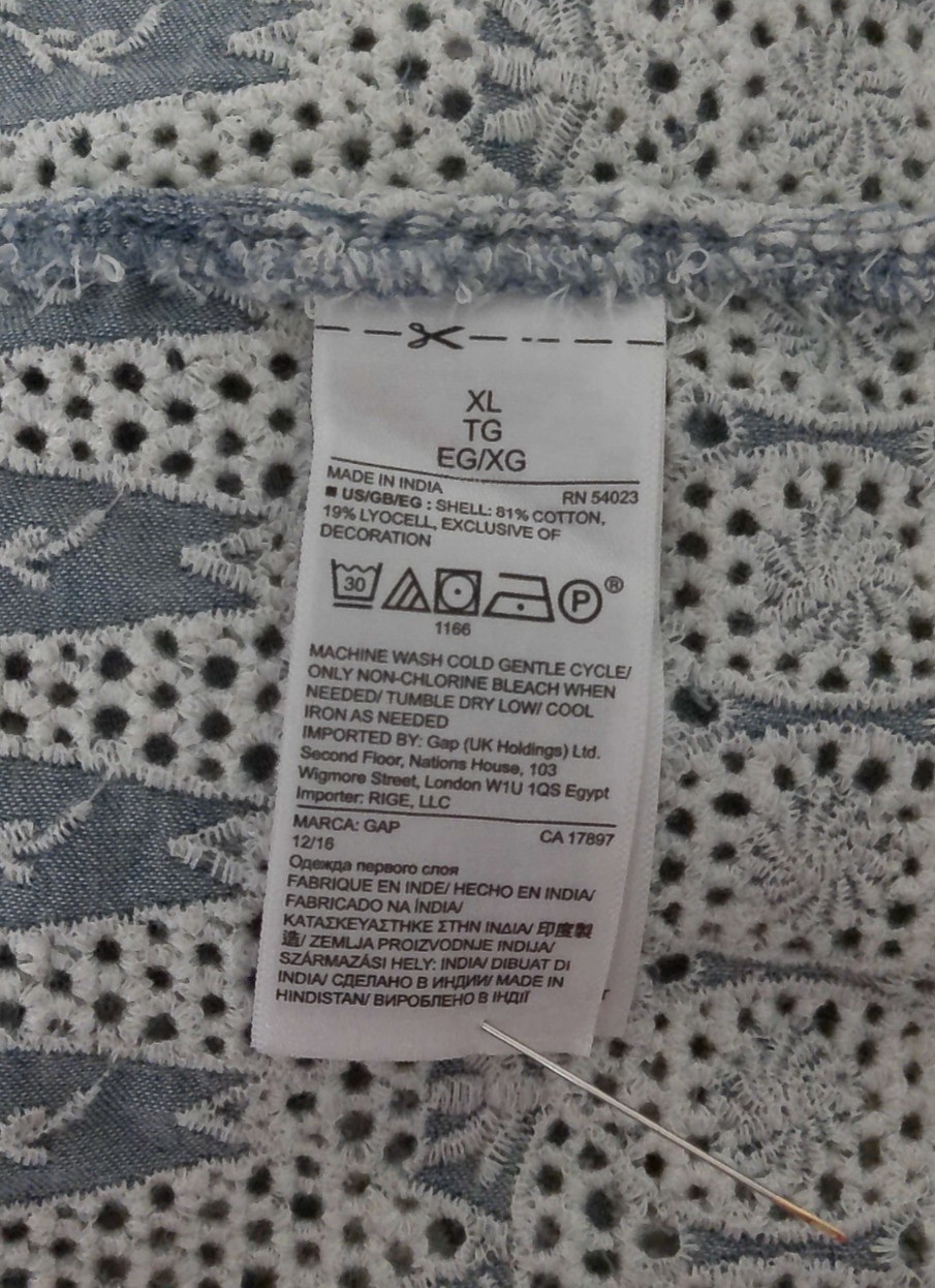 NWT Gap 1969 Blue Indigo Chambray Embroidered Wide Strappy Boho Tank Top XL