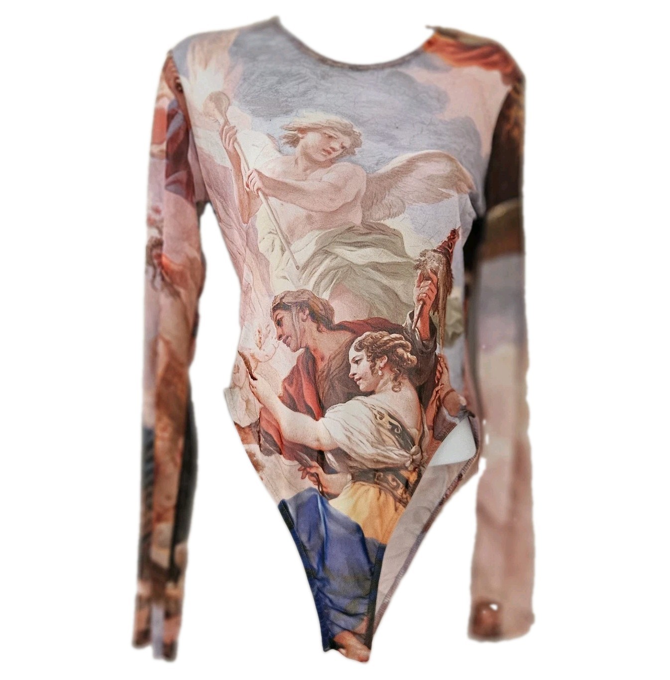 Zara Womens Bodysuit Top L Mesh Sheer Luca Giordano Renaissance Angel Cherub Art