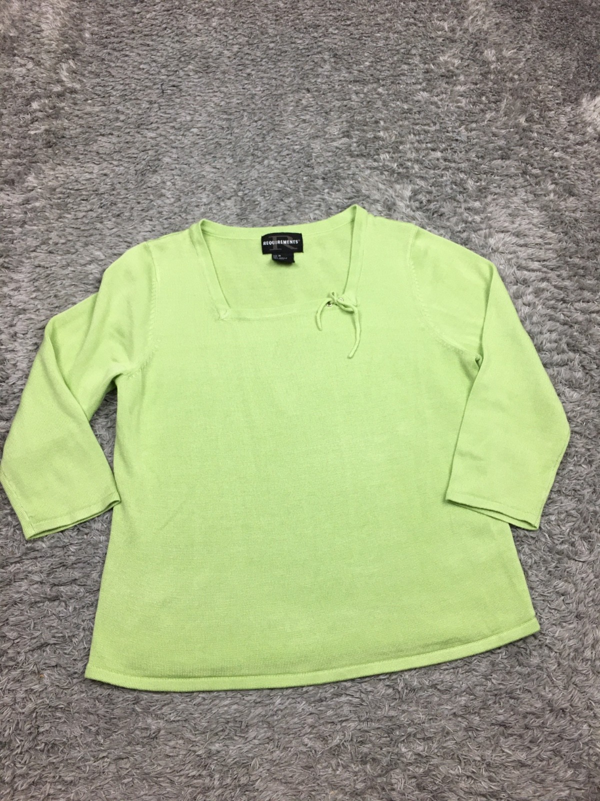 Requirements Square Neck Shirt Womens Size Medium Green 3/4 Sleeve