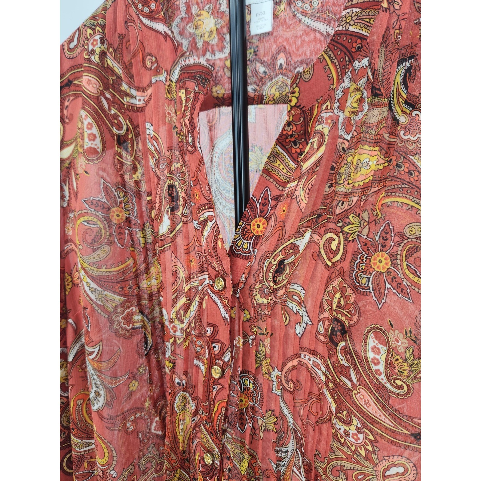 Charter Club Petite XL Blouse Rust Orange Paisley Pintuck 3/4 Sleeve Top P/XL