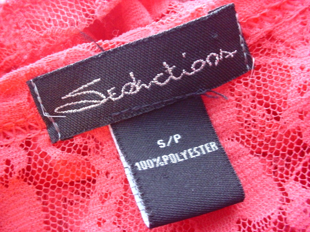 Seduction Sheer Lace Top Size Small Peplum Skirt Stretch Melon Pink 3/4 Sleeve