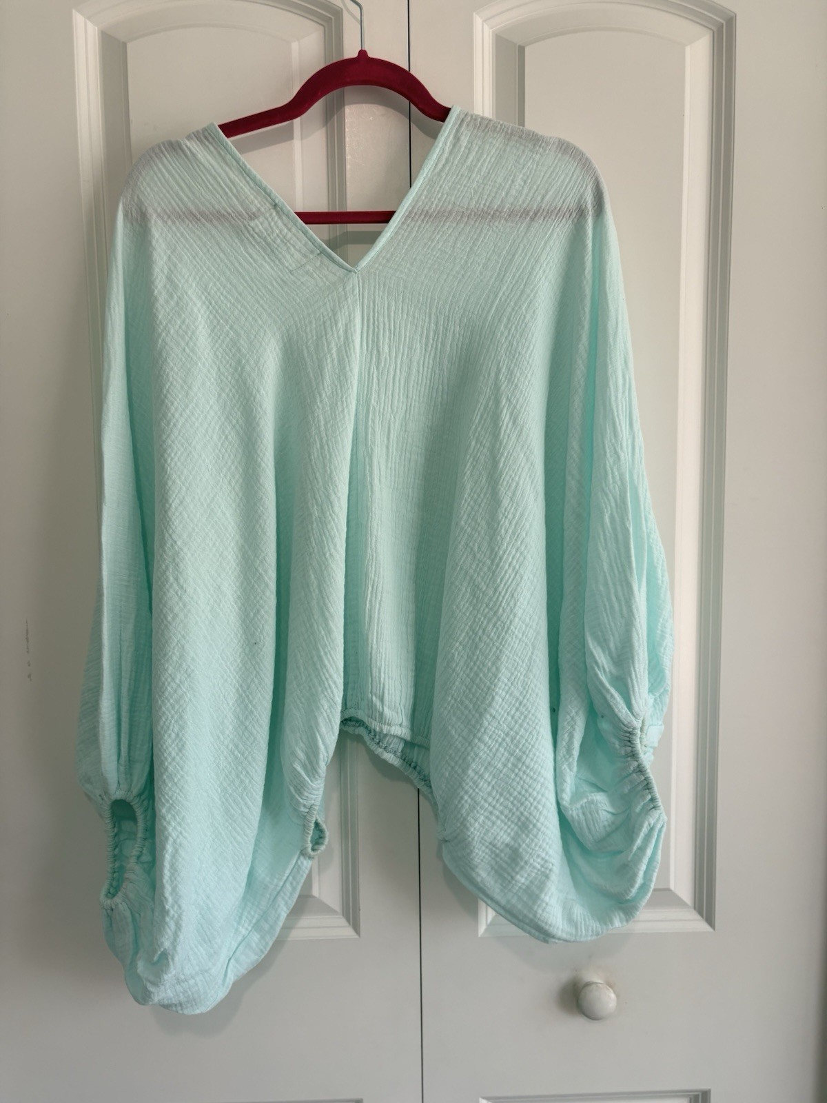 Bucket List crinkle gauze poncho-style batwing top in mint green, Size M/L