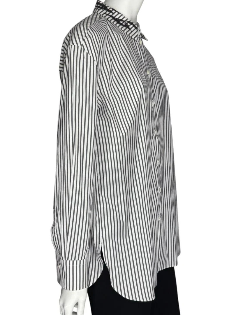 Brunello Cucinelli Gray & White Stripe Embroidered Collar Shirt – Size XL