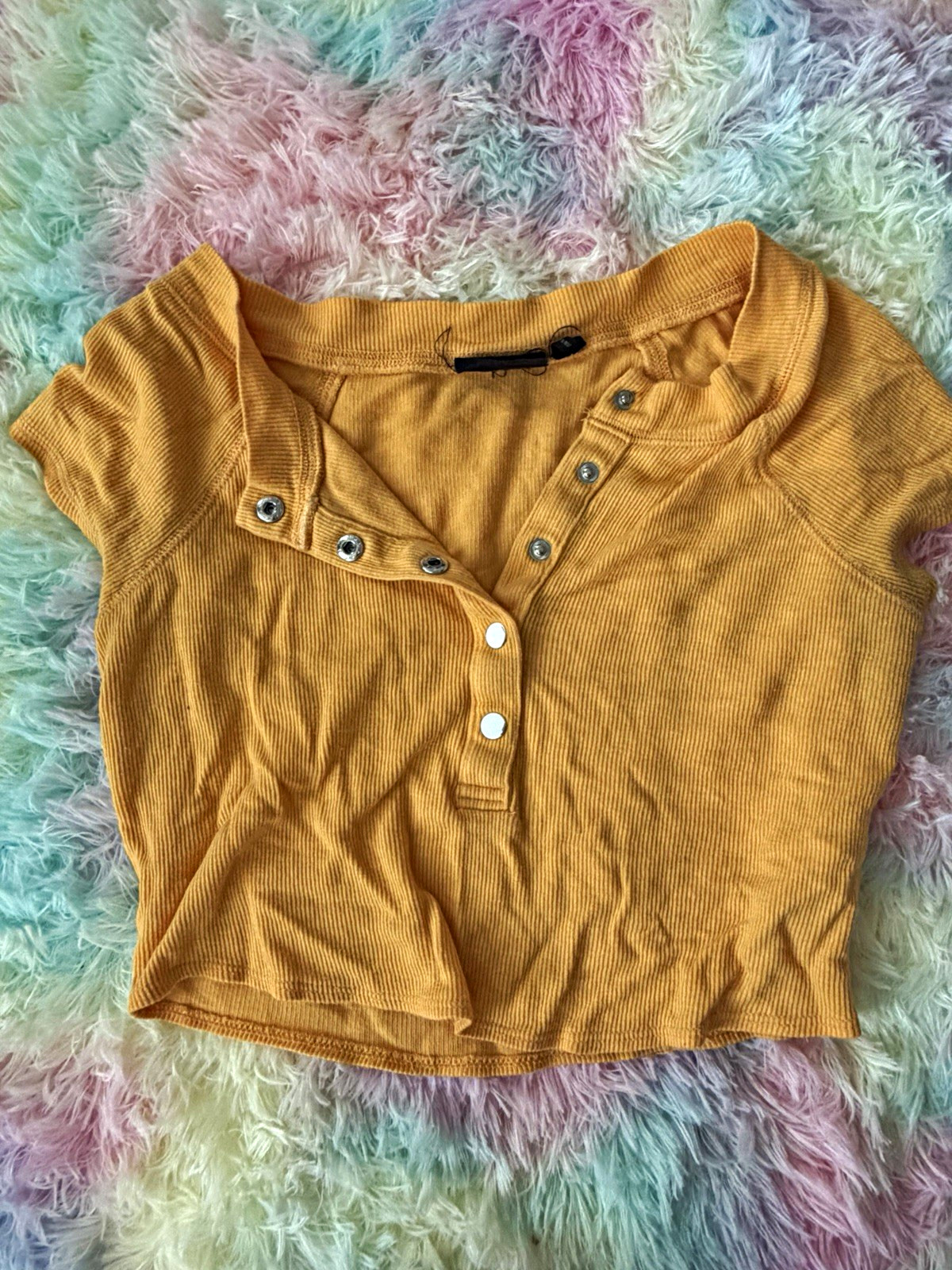 Urban Outfitters Out from Under Cropped Short Sleeve Knit Cotton Button Tee