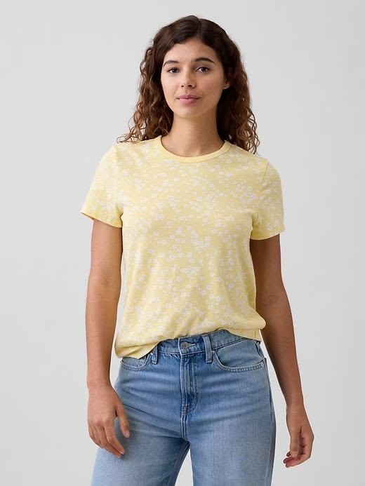GAP Women’s Favorite Crewneck T-Shirt-Yellow Boho Floral -Sizes S. M. L. XL.