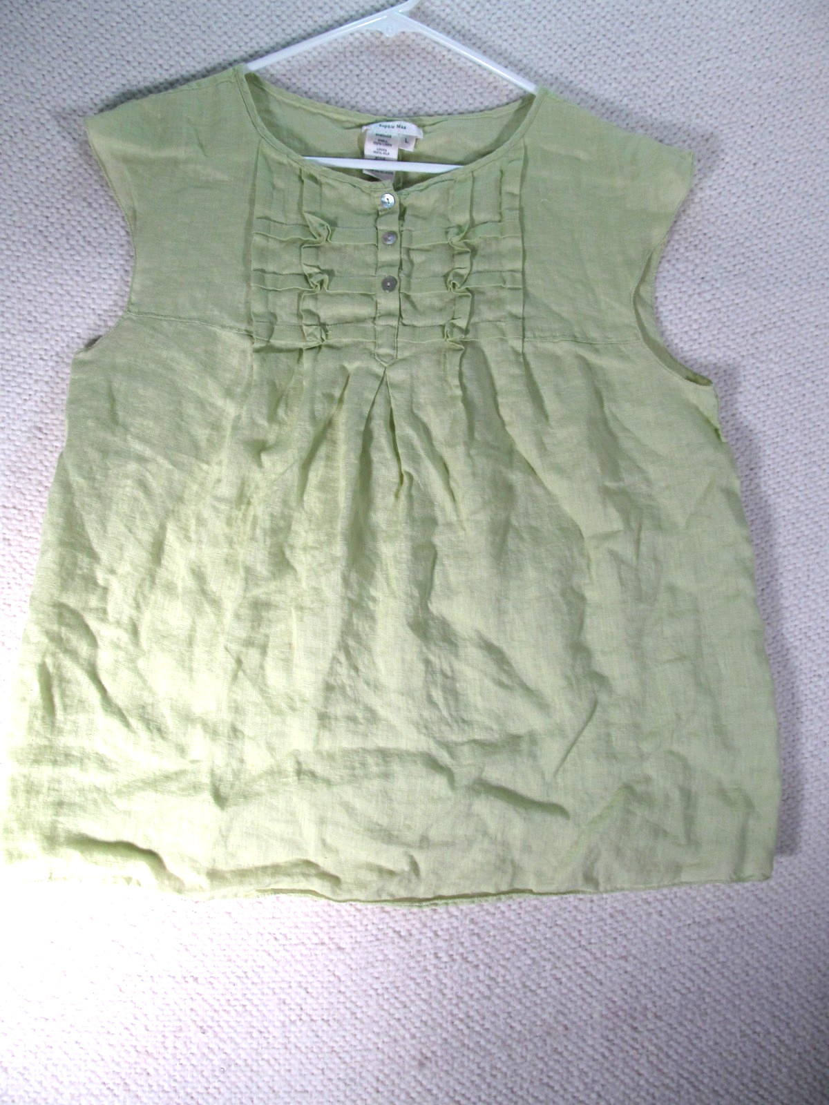 Sophie Max Womens Shirt Blosue Large Green Sleeveless Silk