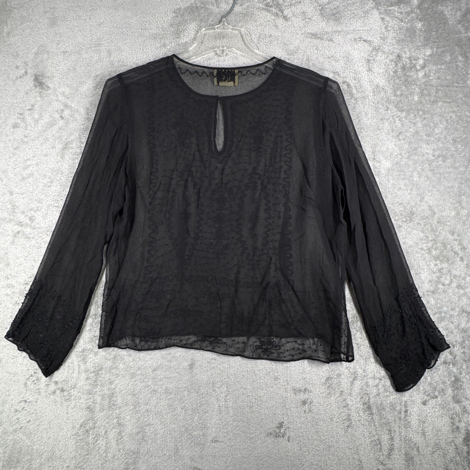 ICE Blouse Beaded Long Sleeve Sheer Keyhole Embellished Top 2000s Y2K Size Large