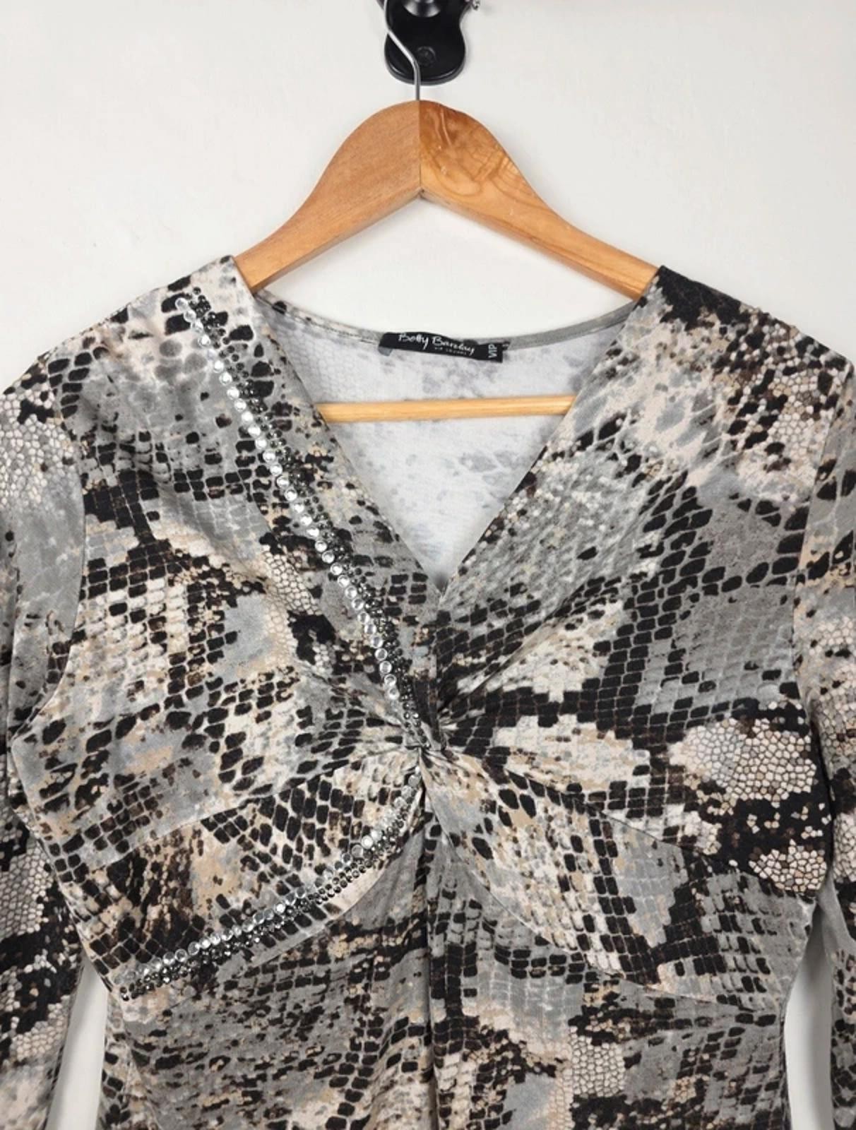 Betty Barclay Snake Print Top Size Medium | Ruched Front | Diamanté Detail