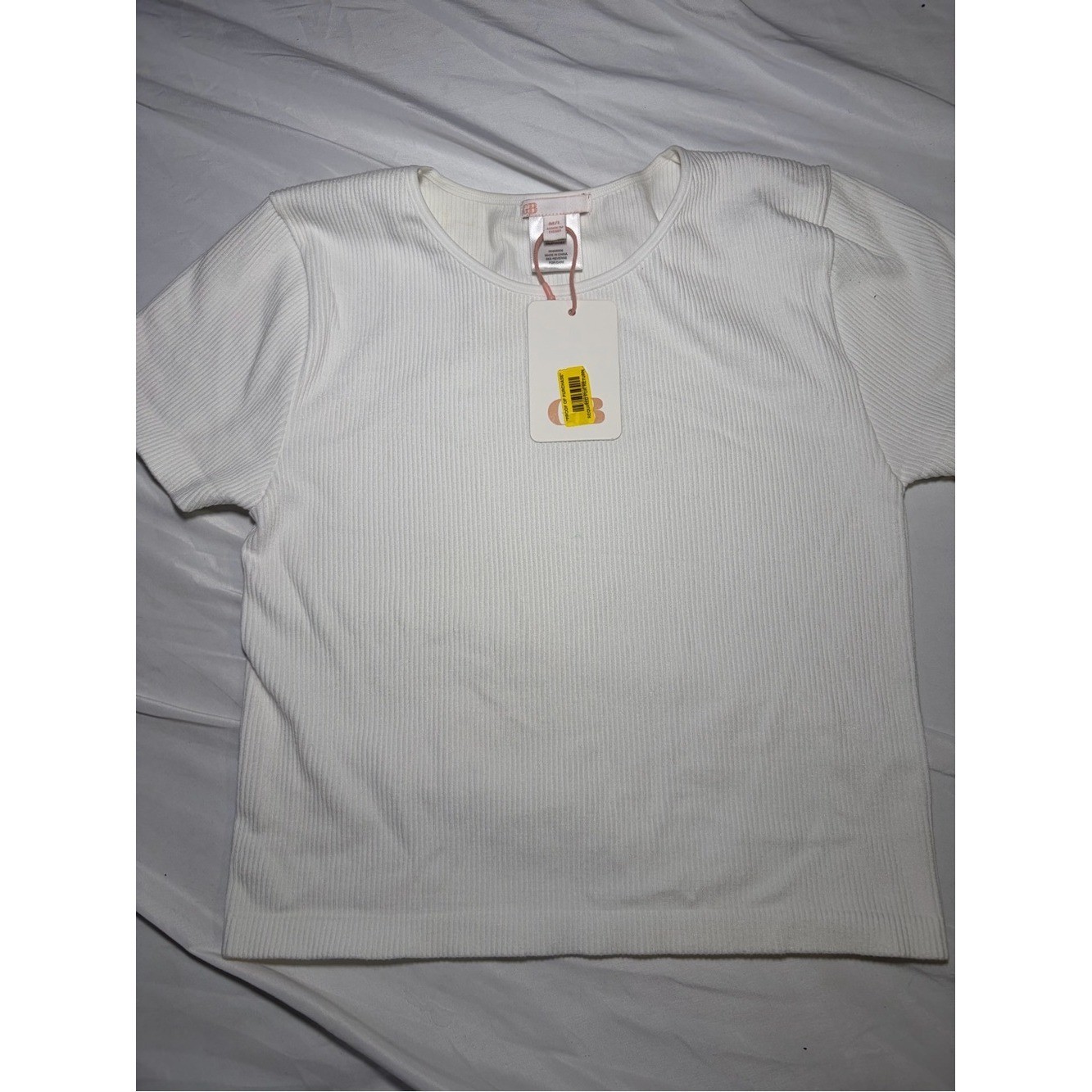 Gianni Bini White Ribbed Short Sleeve Tee size M/L